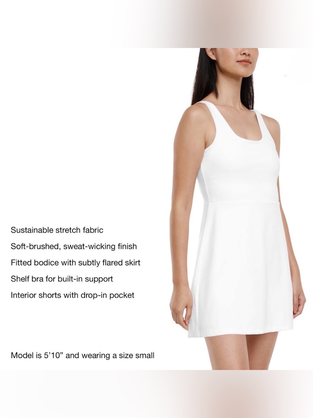 GapFit Active Tank Dress: White, Size Large - Built-in Bra & Bike Shorts - Picture 9 of 11